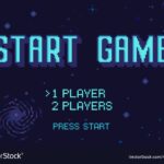 Pixel art start game screen retro 8 bit space Vector Image