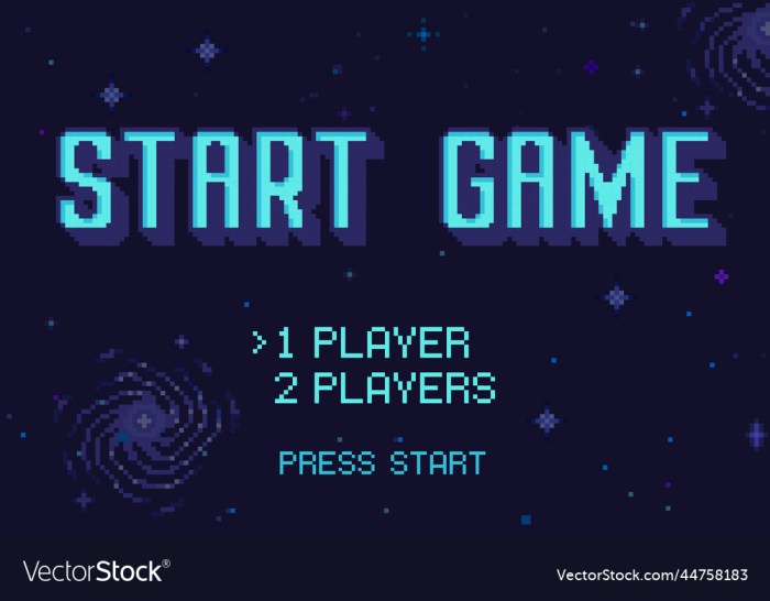 Pixel art start game screen retro 8 bit space Vector Image